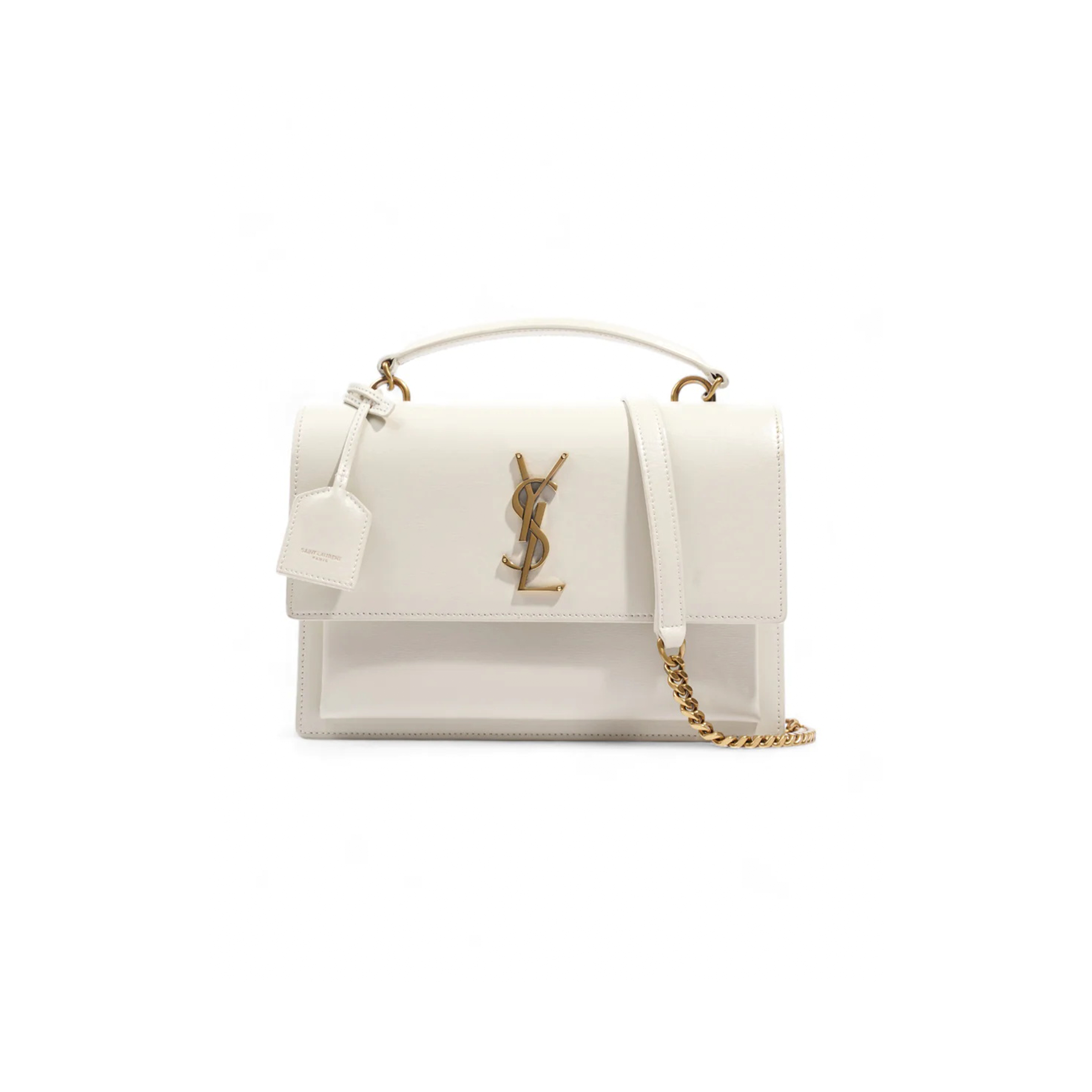 YSL SUNSET MEDIUM TOP HANDLE IN WHITE LEATHER 5281512 (25*18*5cm)